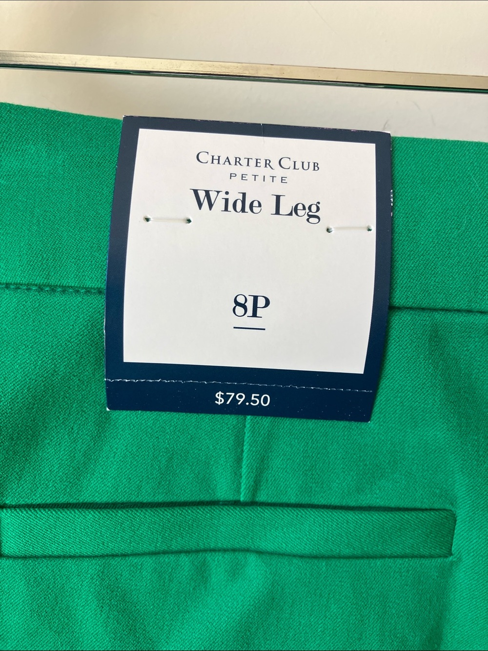 CHARTER CLUB American Heritage Green Wide Leg Pants Gold Buttons Size 8P NWT - Picture 6 of 12
